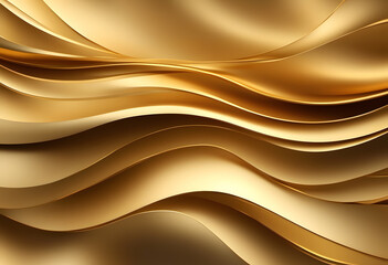 Abstract golden waves background with smooth, flowing curves and a metallic sheen.