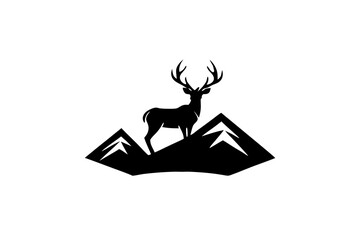 Deer mountain logo silhouette vector illustration. Deer hunting logo. Hunting shirt design.