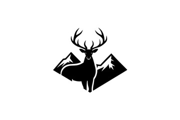 Deer mountain logo silhouette vector illustration. Deer hunting logo. Hunting shirt design.