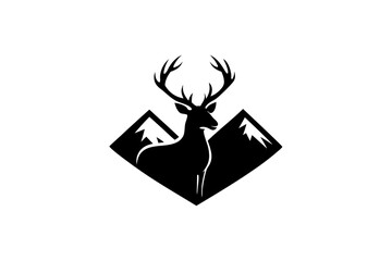 Deer mountain logo silhouette vector illustration. Deer hunting logo. Hunting shirt design.