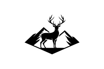 Deer mountain logo silhouette vector illustration. Deer hunting logo. Hunting shirt design.