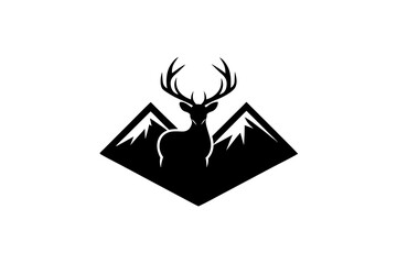 Deer mountain logo silhouette vector illustration. Deer hunting logo. Hunting shirt design.