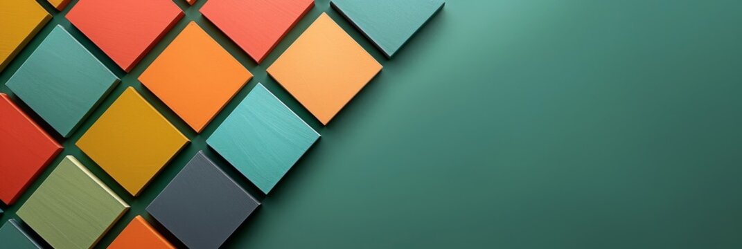 Geometric Harmony: Overlapping Squares in Earthy Colors on a Solid Sea Green Background