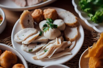 Asian traditional snacks fish balls on plate