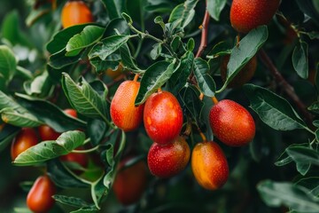 jelly fruits on a tree amidst green foliage