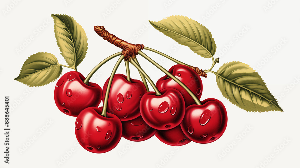 Wall mural Botanical Cherries Illustrations on white background ~ Created using Generative AI