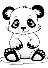 Fototapeta premium A cute cartoon panda bear coloring page with big, expressive eyes and large black outlines that can be easily Natutal for young children to color in