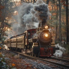 Fototapeta premium Historic Flax Train Captured from a Diagonal Angle: Speed and Tradition Combined