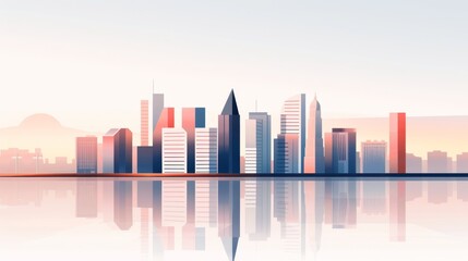 Obraz premium A conceptual cityscape blending real and virtual elements, depicting a vision of future urban innovation and digital integration, flat design illustration