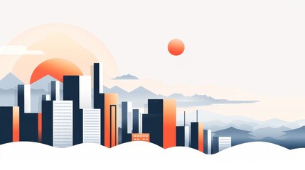 Obraz premium A conceptual cityscape blending real and virtual elements, depicting a vision of future urban innovation and digital integration, flat design illustration