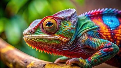 Obraz premium Vibrantly colored chameleon blending into its surroundings, chameleon, camouflage, reptile, nature, colorful, adaptation