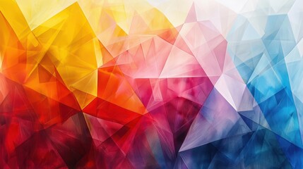 Fototapeta premium Vibrant Abstract Geometric Background with Colorful Triangular Shapes in Red, Yellow, Blue, and Pink