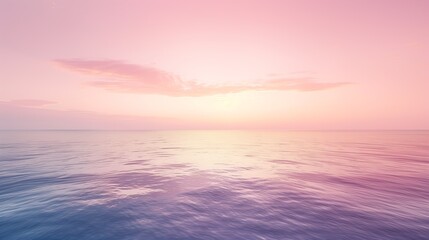 Fototapeta premium A serene scene of a pastel pink sunset casting a gentle glow over the calm ocean, creating a peaceful and soothing atmosphere