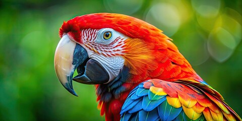 Obraz premium Close up view of a colorful parrot with vibrant feathers, parrot, bird, close up, colorful, feathers, tropical, wildlife, animal