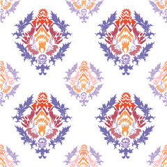 Obraz premium Seamless Ikat ethnic motif Textile illustration Pastel colored embroidery, printed pattern Floral ornaments, patterns, designs for wrapping, Silk, scarf, background, textile, carpet, rug, hand dra