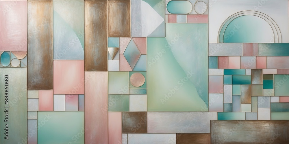 Canvas Prints Painted geometric shapes in shades of light blue, green, and pink