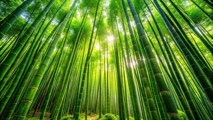 Fototapeta premium Lush green bamboo forest creating a serene natural background, Bamboo, Forest, Green, Foliage, Nature, Canopy, Tranquil, Asian