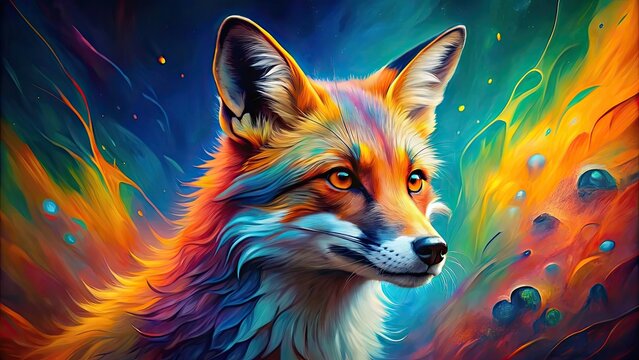 Vibrant and colorful abstract fox artwork, fox, art, abstract, colorful, vibrant, animal,design, creative, colorful, painting