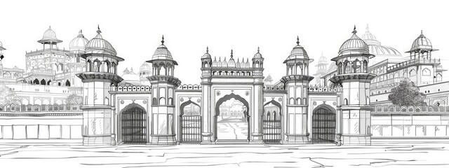 Indian city landscape, Sketch illustration.