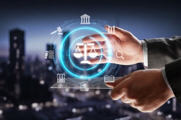 Legal Professional businessman hold Justice Icons.