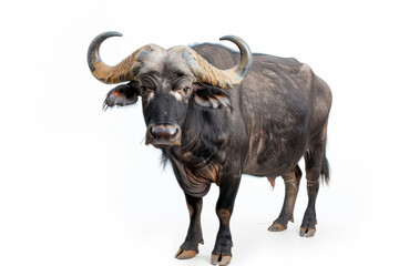 Naklejka premium Portrait of a black buffalo on a white background, close-up