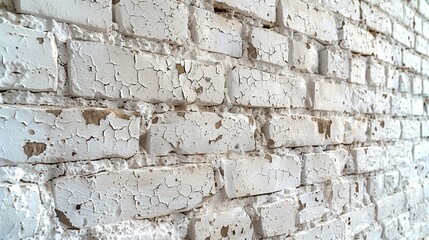 Textured white brick wall with natural aging, suitable for farmhouse and shabby chic decor concepts