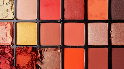 Fototapeta premium Vibrant Eyeshadow Palette with Minimal Line Art Overlay for Text, Close-up Beauty Shot