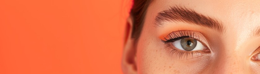 Obraz premium Woman Perfecting Makeup with Minimal Line Art Overlay in Bright and Airy Setting with Space for Text