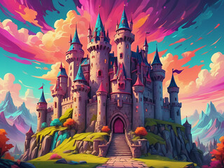 Fantasy cartoon style Castle in vibrant colors - generated by ai