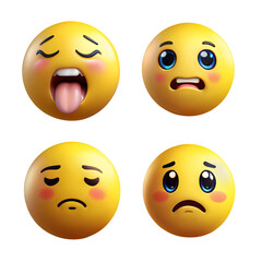 Fototapeta premium Yello emoji 3d render in variety of emotions. Disgust, Fear, Loneliness, Sad.