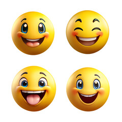 Yello emoji 3d render in variety of emotions. Happy, Laughing, Play full, Surprise.