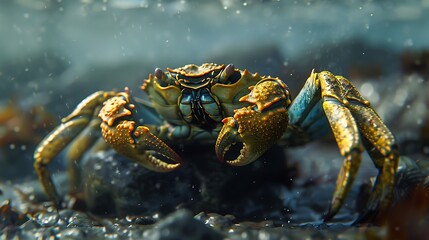 A beautiful crab drifts in the seafloor