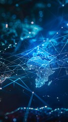 Obraz premium World map with a network of lines and nodes, representing the concept of global communication and connectivity