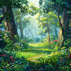 Beautiful fantasy tropical forest nature animated background design