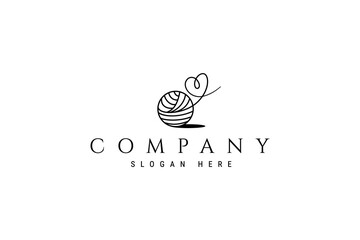 wool ball logo with heart shaped yarn in line art design style