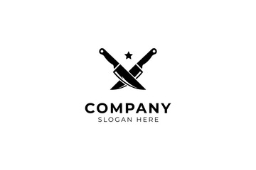 Butcher knife with star flat design logo