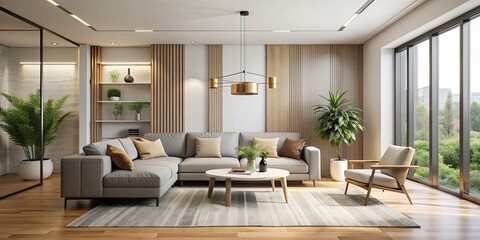 Modern living room interior with minimalist design and neutral colors, modern, living room, interior, minimalist