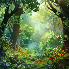 Beautiful fantasy tropical forest nature animated background design