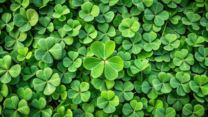 Green leaves pattern with shamrock and lucky four leaf clover in a field, leaves, green, pattern, shamrock, lucky, four leaf clover