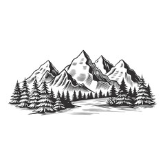 mountain engraving landscape isolated white background