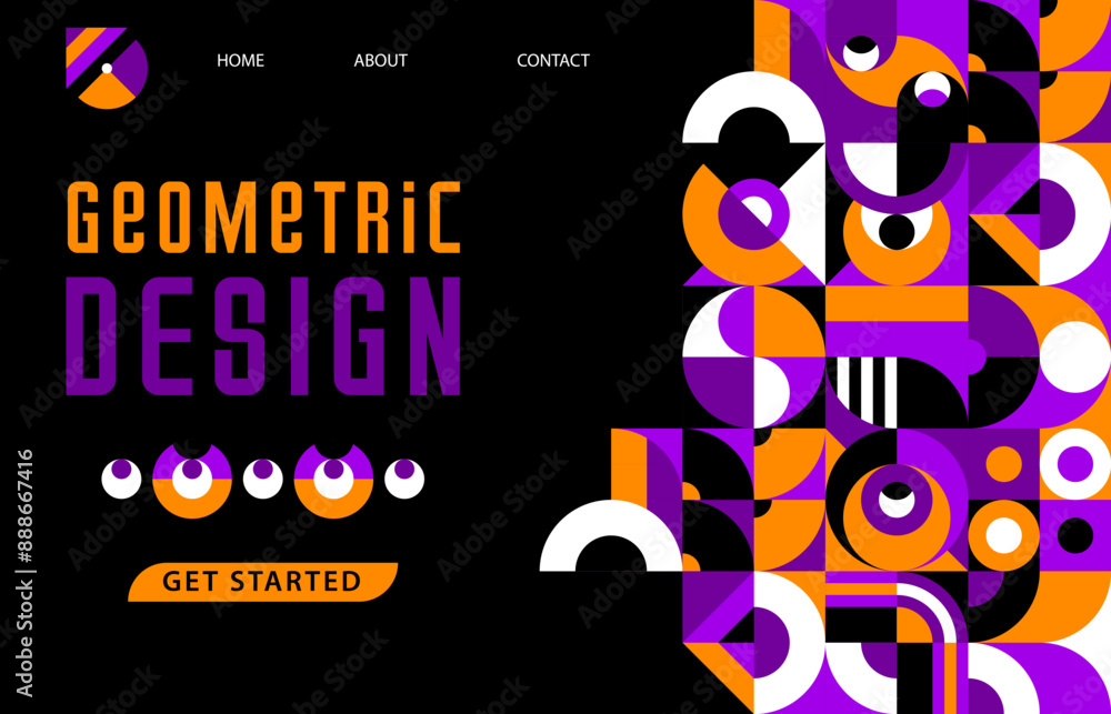 Poster landing page with modern halloween abstract geometric pattern. vector web banner template with bold,