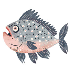 Fototapeta premium Hand Drawn Cartoon Fish Illustration with Colorful Details and Textured Patterns