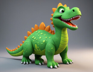 Fototapeta premium Green dinosaur cartoon graphics toy, render 3d - generated by ai