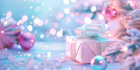 Whimsical High Fashion Christmas Present with Cute and Glamorous Party Decorations