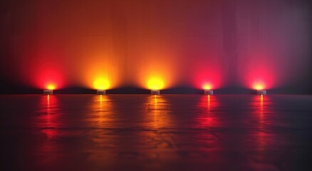 Red And Yellow Light Wall With Lights Reflected On The Floor