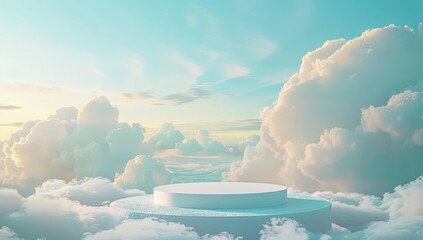 Podium in the Sky Surrounded by Clouds with a Soft and Dreamy Atmosphere