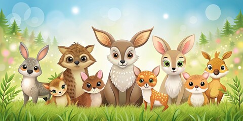 of cute woodland animals including owls, foxes, rabbits, deer, and more , woodland, animals, cute, adorable, wildlife, forest, nature
