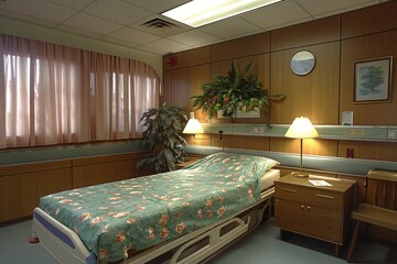 Modern Hospital Interiors: Clean, Comfortable, and Equipped Patient Rooms and Hallways