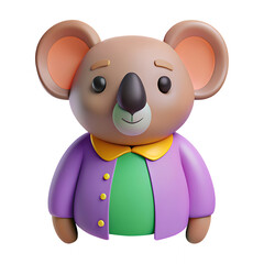 Fototapeta premium koala icon soft purple and orange color in plastic 3d style