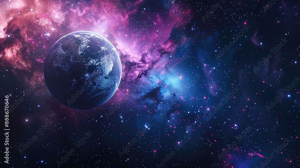 Poster amazing planet in space with stars created with some elements made